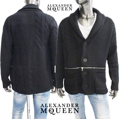 アレキサンダーマックイーン ALEXANDER McQUEEN メンズ トップス ニット カーディガン ロゴ ジップ/ボタンロゴ刻印・マルチ編み込みデザイン・ジップ部分ロゴ刺繍付カーディガン ブラック 651190 Q1XBC 1081 (R253000) 122 2021年秋冬新作【送料無料】 【smtb-TK】