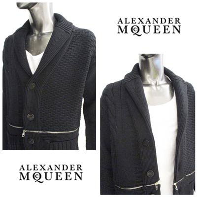 アレキサンダーマックイーン ALEXANDER McQUEEN メンズ トップス ニット カーディガン ロゴ ジップ/ボタンロゴ刻印・マルチ編み込みデザイン・ジップ部分ロゴ刺繍付カーディガン ブラック 651190 Q1XBC 1081 (R253000) 122 2021年秋冬新作【送料無料】 【smtb-TK】