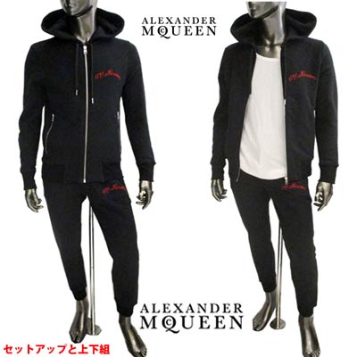 アレキサンダーマックイーン Alexander McQUEEN メンズ トップス パーカー パンツ セットアップ上下組 ジップロゴ刻印・Alexander McQUEENロゴ刺繍付セットアップトラックジャケット 599617+599618 QRX82 1000 (R256300) 122 秋冬【送料無料】 【smtb-TK】