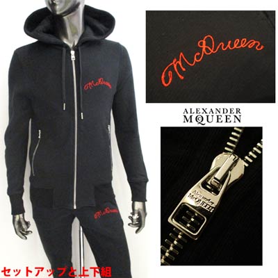 アレキサンダーマックイーン Alexander McQUEEN メンズ トップス パーカー パンツ セットアップ上下組 ジップロゴ刻印・Alexander McQUEENロゴ刺繍付セットアップトラックジャケット 599617+599618 QRX82 1000 (R256300) 122 2021年秋冬新作【送料無料】 【smtb-TK】