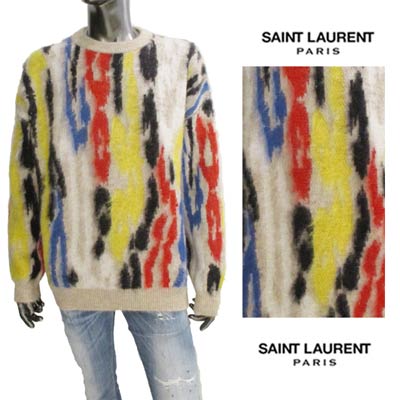 サンローランパリ SAINT LAURENT PARIS メンズ トップス ニット セーター ロゴ モヘア/カシミヤ混・総柄マルチカラークルーネックニット マルチカラー 665871 Y75CX 1356 (198000) 122 秋冬【送料無料】 【smtb-TK】