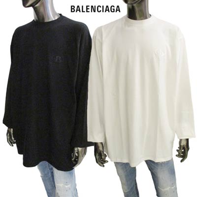 バレンシアガ BALENCIAGA メンズ トップス ロングTシャツ 長袖 2color 刺繍ロゴ ・バックBALENCIAGAロゴ付オーバーサイズロングTシャツ ホワイト/ブラック 678422 4A8B8 0900 0100(R78100) 122 2021年秋冬新作【送料無料】 【smtb-TK】