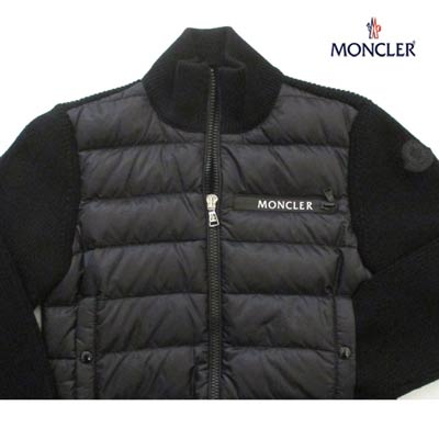 モンクレール MONCLER キッズ 子供服 アウター ダウンジャケット ニット ジップポケット部分MONCLERロゴ・アーム部分ロゴ付きフロントダウン/バックウール素材カーディガン ブラック 9B51020 A9646 999 (R69300) GB122 2021年秋冬新作【送料無料】 【smtb-TK】