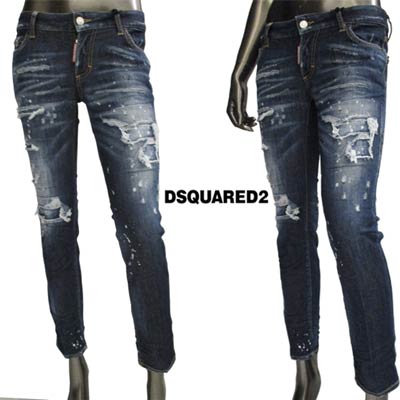 ディースクエアード DSQUARED2 レディース パンツ ボトムス デニム ロゴ クラッシュダメージ加工 ペイント加工 ボタンロゴ刻印・ロゴパッチ付クラッシュデニム S75LB0586 S30789 470 (R79200) 221 春夏新作【送料無料】 【smtb-TK】