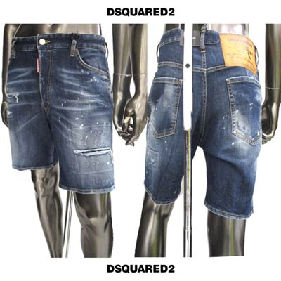 ディースクエアード DSQUARED2 メンズ パンツ ボトムス デニム ハーフパンツ ロゴ クラッシュ加工・ボタンロゴ刻印・ロゴパッチ付デニムハーフパンツ ネイビー S74MU0684 S30789 470 (R69300) 221 2022年春夏新作【送料無料】 【smtb-TK】