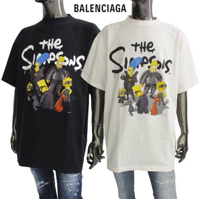 バレンシアガ BALENCIAGA メンズ トップス Tシャツ 半袖 ユニセックス可 2color The Simpsons ヴィンテージ風ひび割れ加工・刺繍ロゴ入りTシャツ 白/黒 676589 TLVG7 0901/1000 (R78100) 221 2022年春夏新作【送料無料】 【smtb-TK】