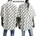 バレンシアガ BALENCIAGA メンズ トップス シャツ 半袖 ロゴ ボタンロゴ刻印・総柄balenciagaロゴプリント付カジュアルシャツ ホワイト 68...