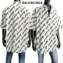 バレンシアガ BALENCIAGA メンズ トップス シャツ 半袖 ロゴ ボタンロゴ刻印・総柄balenciagaロゴプリント付カジュアルシャツ ホワイト 683734 TLLJ4 9040 (R125400/R137500) 221 春夏新作【送料無料】 【smtb-TK】