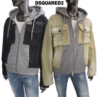 ディースクエアード DSQUARED2 メンズ アウター ジャケット 2color チェスト部分DSQUARED2/カナダマークロゴ・ジップ部分ロゴ刻印・ペンキ加工入り異素材ジャケット ベージュ/ブラック S74AM1261 S39021 111/900 (R192500) 221 春夏新作 【送料無料】 【smtb-TK】