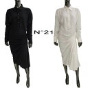 ヌメロヴェントゥーノ N°21 レディース ワンピース ドレス シャツドレス ロゴ 2color ウエストサイズ調整可能シルク混ドレスシャツワンピース ホワイト...