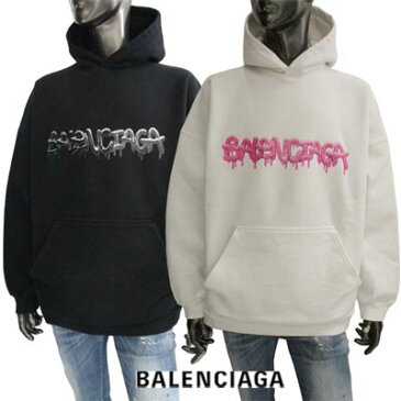 バレンシアガ BALENCIAGA メンズ パーカー フーディ トップス ロゴ 2color フロントペンキペイントBALENCIAGAロゴ入り裏起毛パーカー ホワイト/ブラック 675003 TLVF2 9014/1069 (R136400) 221 2022年春夏新作 【送料無料】 【smtb-TK】