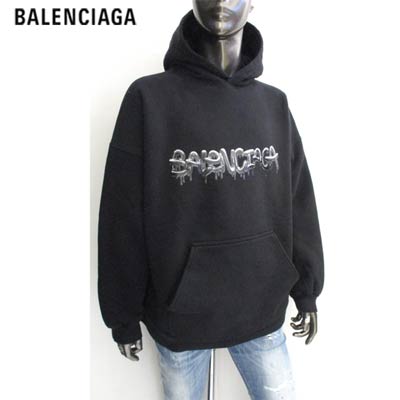 バレンシアガ BALENCIAGA メンズ パーカー フーディ トップス ロゴ 2color フロントペンキペイントBALENCIAGAロゴ入り裏起毛パーカー ホワイト/ブラック 675003 TLVF2 9014/1069 (R136400) 221 2022年春夏新作 【送料無料】 【smtb-TK】