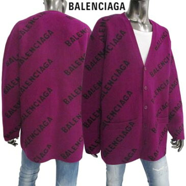 バレンシアガ BALENCIAGA メンズ トップス ニット カーディガン ロゴ ユニセックス可 総柄BALENCIAGAスラッシュブラックロゴ・ボタンロゴ入りウールカーディガン パープル 659676 T1567 5272 (R169400) 221 2022年春夏新作 【送料無料】 【smtb-TK】