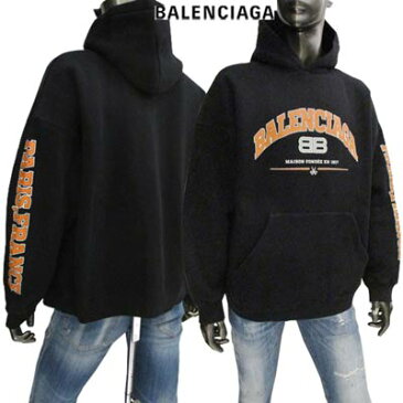 バレンシアガ BALENCIAGA メンズ トップス パーカー フーディ フロントロゴ・BBロゴ/左アーム部分ランゲージ部分ヴィンテージ風ひび割れ加工プリント入り裏起毛パーカー ブラック 674986 TLVJ2 1074 (R127600/R143000) GB221 2022年春夏新作 【送料無料】 【smtb-TK】