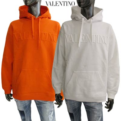 ヴァレンティノ VALENTINO メンズ トップス パーカー フーディ ロゴ 2color フロントVALENTINOエンボス加工ロゴ付き裏起毛プルオーバーパーカー ホワイト/オレンジ バレンティノ バレンチノ XV3MF18Y 84E 0BO/CD1 (R121000) 221 2022年春夏新作 【送料無料】 【smtb-TK】