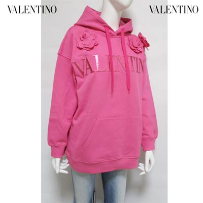 ヴァレンティノ VALENTINO レディース トップス パーカー フーディ フロントVALENTINOロゴ部分ラミネート/エンボス加工・チェスト部フラワー装飾付き裏起毛パーカー ピンク バレンチノ XB3MF16R 73V Y84 (R253000) 221 2022年春夏新作 【送料無料】 【smtb-TK】