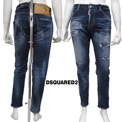 ディースクエアード DSQUARED2 レディース パンツ ボトムス デニム ロゴ ペンキ・ダメージ加工・ボタンロゴ刻印・レザーパッチロゴ付デニム S75LB0583 S30789 470 (R86900) 221 春夏新作【送料無料】 【smtb-TK】