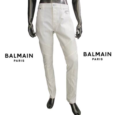 バルマン BALMAIN メンズ ボトムス パンツ デニム ジーンズ ロゴ ボタンBロゴ・バックポケット部分Bロゴエンボス加工・レザーパッチ部分BALMAIN PARISロゴ付きバイカーパンツ ホワイト XH1MG065 DB93 0FA (R157300) 221 2022年春夏新作 【送料無料】 【smtb-TK】