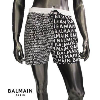 バルマン BALMAIN メンズ パンツ ボトムス スウィムウェア 総柄 ロゴ ショートパンツ スイミングパンツ ブラック BWB600340 010(R58300) 221 2022年春夏新作【送料無料】 【smtb-TK】