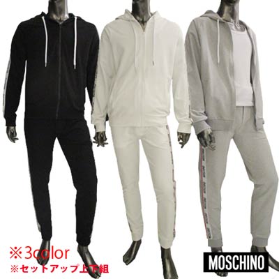 モスキーノ MOSCHINO メンズ セットアップ上下組 パーカーフーディ パンツ 3color サイドMOSCHINOロゴライン バックネック/バックポケット部分ロゴ入りセットアップジャージ A1707 A4333 8102 0001/0489/0555 (R73700) 221 春夏新作 【送料無料】 【smtb-TK】