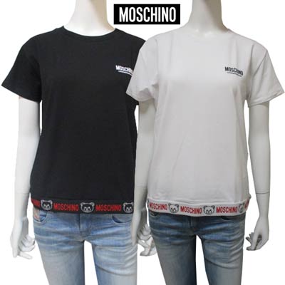 Rakuten - モスキーノ MOSCHINO レディース トップス Tシャツ カットソー 2color 半袖 ロゴ フロントロゴ 裾部分MOSCHINO BEARラインロゴ Tシャツ ZUA1920 9008 0555 0001(R18700) 221 春夏新作【送料無料】 【smtb-TK】
