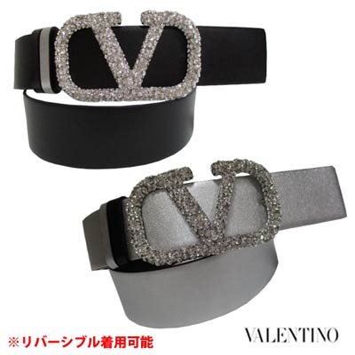 ヴァレンティノ VALENTINO レディース 小物 ベルト レザー ロゴ ユニセックス可 リバーシブル着用可 ガラヴァーニ Vロゴ ラインストーンバックル ベルト シルバー・ブラック バレンチノ XW2T0S11DIF F76(R143000) 221 春夏新作【送料無料】 【smtb-TK】