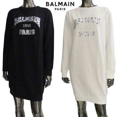 楽天ガッツ ブランドショップバルマン BALMAIN レディース キッズ ドレス ワンピース 長袖 ※大人着用可 2color BALMAINロゴ部分マルチカラークリスタル装飾付きスウェットワンピース ホワイト/ブラック 6Q1310 F0015 100/930 （R53300） 221 春夏新作 【送料無料】 【smtb-TK】