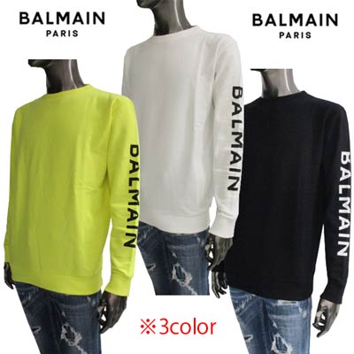 楽天ガッツ ブランドショップバルマン BALMAIN メンズ レディース キッズ 子供服 トレーナー ユニセックス可 大人着用可（16Y:メンズS相当） アームBALMAINロゴプリント入りトレーナー 白/黄/黒 6Q4740 F0015 100NE/290NE/930BC （R33300） 221 春夏新作 【送料無料】 【smtb-TK】