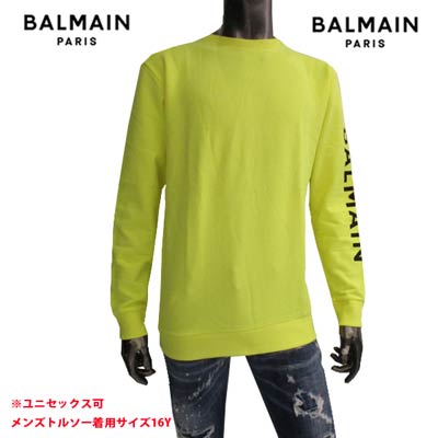 バルマン BALMAIN メンズ レディース キッズ 子供服 トレーナー ユニセックス可 大人着用可(16Y:メンズS相当) アームBALMAINロゴプリント入りトレーナー 白/黄/黒 6Q4740 F0015 100NE/290NE/930BC (R33300) 221 2022年春夏新作 【送料無料】 【smtb-TK】