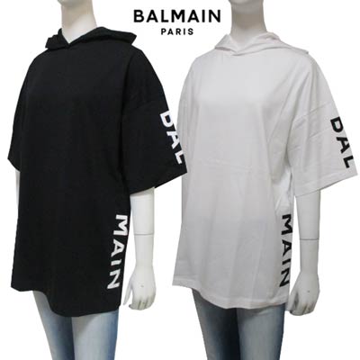 バルマン(BALMAIN) レディース メンズ キッズ ユニセックス可 大人着用可(16Y:メンズS相当) トップス Tシャツ パーカー フーディ カットソー 半袖 ロゴ 2color 白/黒