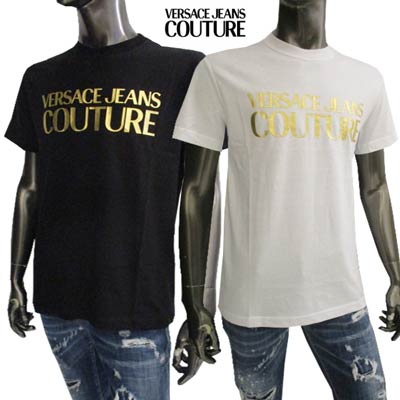 ヴェルサーチジーンズクチュール VERSACE JEANS COUTURE メンズ トップス Tシャツ 半袖 ロゴ 2color フロントゴールドVERSACE JEANS COUTUREロゴ入りTシャツ 白/黒 72GAHT01 CJ00T G03/G89 (R20900) 221 春夏新作 【送料無料】 【smtb-TK】