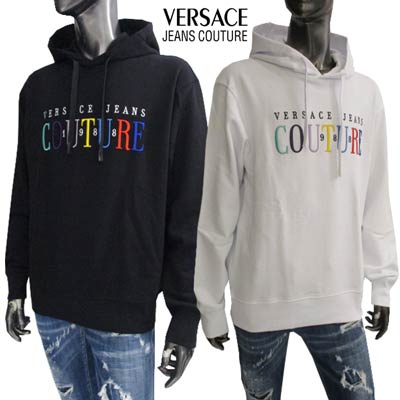 ヴェルサーチジーンズクチュール VERSACE JEANS COUTURE メンズ トップス パーカー フーディ 2color フロントマルチカラーVERSACE JEANS COUTURE刺繍ロゴ入りパーカー 白/黒 72GAIT06 CF01T 003/899 (R46200) 221 春夏新作 【送料無料】 【smtb-TK】