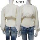 ヌメロヴェントゥーノ N°21 レディース トップス ニット 長袖 ロゴ ウエスト・袖リブ ビショップスリーブ ライトイエロー ライトニット A009 7568...