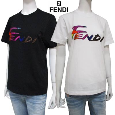 フェンディ FENDI レディース トップス Tシャツ カットソー 半袖 ロゴ 2color スパンコール キャンバス ロゴ フェンディブラッシュ Tシャツ FS7254 AJXG F0GME F0ZNM (R82500) 221 春夏新作【送料無料】 【smtb-TK】