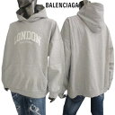 バレンシアガ BALENCIAGA メンズ トップス パーカー フーディー ロゴ ユニセックス可 フロントLONDON BALENSIAGAアーチ刺繍ロゴ グレ...