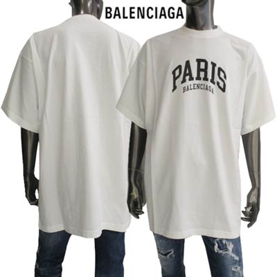 バレンシアガ BALENCIAGA メンズ トップス Tシャツ 半袖 カットソー ロゴ UNIFIT (色違いブラックあります) フロントPARIS BALENSIAGAアーチロゴ オーバーサイズ ホワイト Tシャツ 676589 TLVL7 0904 (R78100) 221 春夏新作【送料無料】 【smtb-TK】