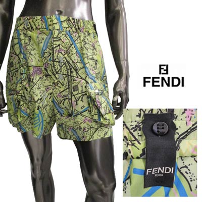 フェンディ FENDI メンズ ボトムス パンツ ショートパンツ セットアップ着用可(トップス別売り) 総柄FENDI MAP・マルチポケット・ジップ部分ロゴ刻印付きマルチカラーガーゴハーフパンツ 緑 FB0749 AIA9 F1FXO (R126500) 221 春夏新作 【送料無料】 【smtb-TK】