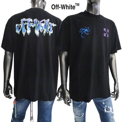 オフホワイト OFF-WHITE メンズ トップス Tシャツ 半袖 ロゴ チェスト部分アローロゴ・バックOFF-WHITEアートロゴプリント入りTシャツ ブラック OMAA038S 22JER006 1045 (R47300) GB221 春夏新作  