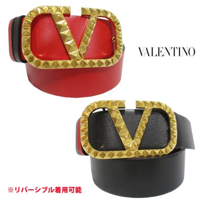 ヴァレンティノ VALENTINO レディース 小物 グッズ ベルト レザーベルト ロゴ リバーシブル着用可 Vロゴバックル部分スタッズ付きベルト レッド ブラック XW2T0W52 SGJ 0SM (R99000) 221 春夏新作 【送料無料】 【smtb-TK】