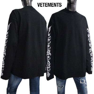 ヴェトモン VETEMENTS メンズ トップス Tシャツ ロンT 長袖 ロゴ ※同デザインで白もあり スリーブ部分ロゴプリント バックネック部分VETEMENTS刺繍ロゴ ロングTシャツ ブラック UA53LS100B 1604 BLACK (R79200) 222 2022年秋冬新作 【送料無料】 【smtb-TK】