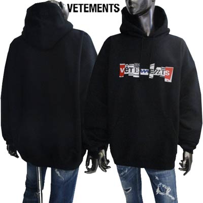 ヴェトモン VETEMENTS メンズ トップス パーカー フーディー ロゴ ※同デザインで白もあり フロント切り抜きデザインVETEMENTSロゴ ブラック大...