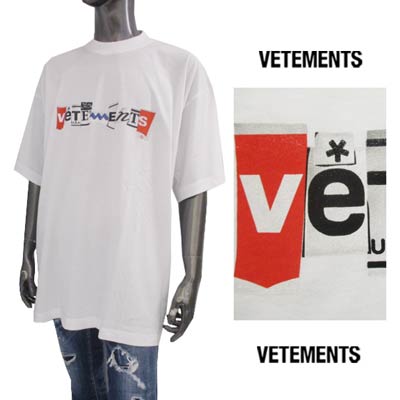 ヴェトモン VETEMENTS メンズ トップス Tシャツ 半袖 ロゴ ユニセックス可 ※同デザインで黒も有 フロント切り抜きロゴ バックネック部分VETEME...