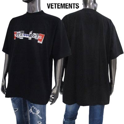 ヴェトモン VETEMENTS メンズ トップス Tシャツ 半袖 ロゴ ユニセックス可 ※同デザインで白も有 フロント切り抜きロゴ バックネック部分VETEME...