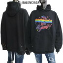 バレンシアガ BALENCIAGA メンズ トップス パーカー フーディー ロゴ フロントレインボーBALENCIAGAロゴ サイド裾部分マルチカラーペンキ加工 プルオーバーパーカー ブラック 674986 TMVH4 1055 (R160600) 222 2022年秋冬新作 【送料無料】 【smtb-TK】