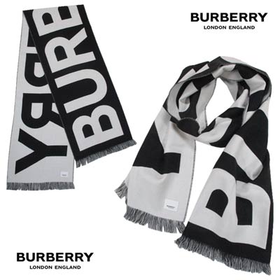 バーバリー BURBERRY レディース 小物 マフラー ストール ロゴ ユニセックス可 ビックBURBERRYロゴ 反対面色反転ロゴ フリンジ ホワイト/ブラック 8054214 124582 A1189 (R59800) 222 2022年秋冬新作 【送料無料】 【smtb-TK】