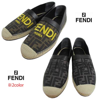 フェンディ FENDI メンズ 靴 スリッポン スニーカー シューズ エスパドリーユ 2color FENDIロゴ刺繍・総柄FFズッカ柄ライン・ソール部分ロープ編み加工入りスリッポン イエロー/ブラック 7P140…