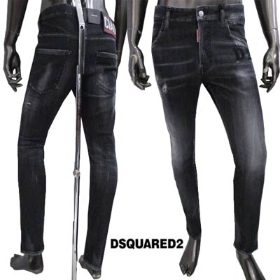 ディースクエアード DSQUARED2 メンズ ボトムス ジーンズ デニム パンツ SKATER JEAN ロゴ ダメージ加工・D2ラバーパッチ付きスリムデニムパンツブラック S74LB1180 S30503 900 (R104500) 222 2022年秋冬新作【送料無料】 【smtb-TK】