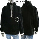 バルマン BALMAIN メンズ トップス パーカー フーディ ロゴ ハーフボタン ボア BALMAIN刺繍サークルロゴ 袖口/ボタン部分ホワイトライン 紐部分...