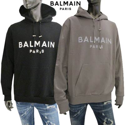 バルマン BALMAIN メンズ トップス パーカー フーディ セットアップ着用可(ボトムス別売り) 2color フロントBALMAINロゴ シューレース金具...
