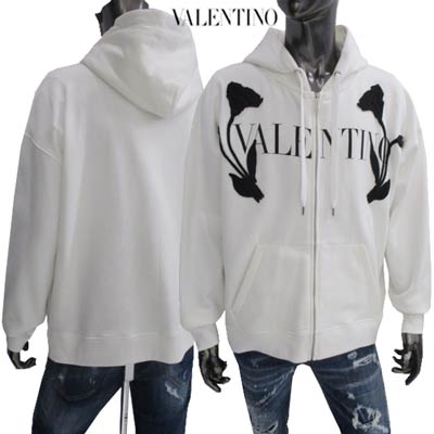 ヴァレンティノ VALENTINO メンズ トップス パーカー フーディ ロゴ フロント花/VALENTINOロゴ入りジップアップパーカー ホワイト 1V3MF23M 8MN A01 (R256300) 222 2022年秋冬新作 【送料無料】 【smtb-TK】